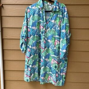 Talbots Seashell Cotton Shirt Dress Size XL